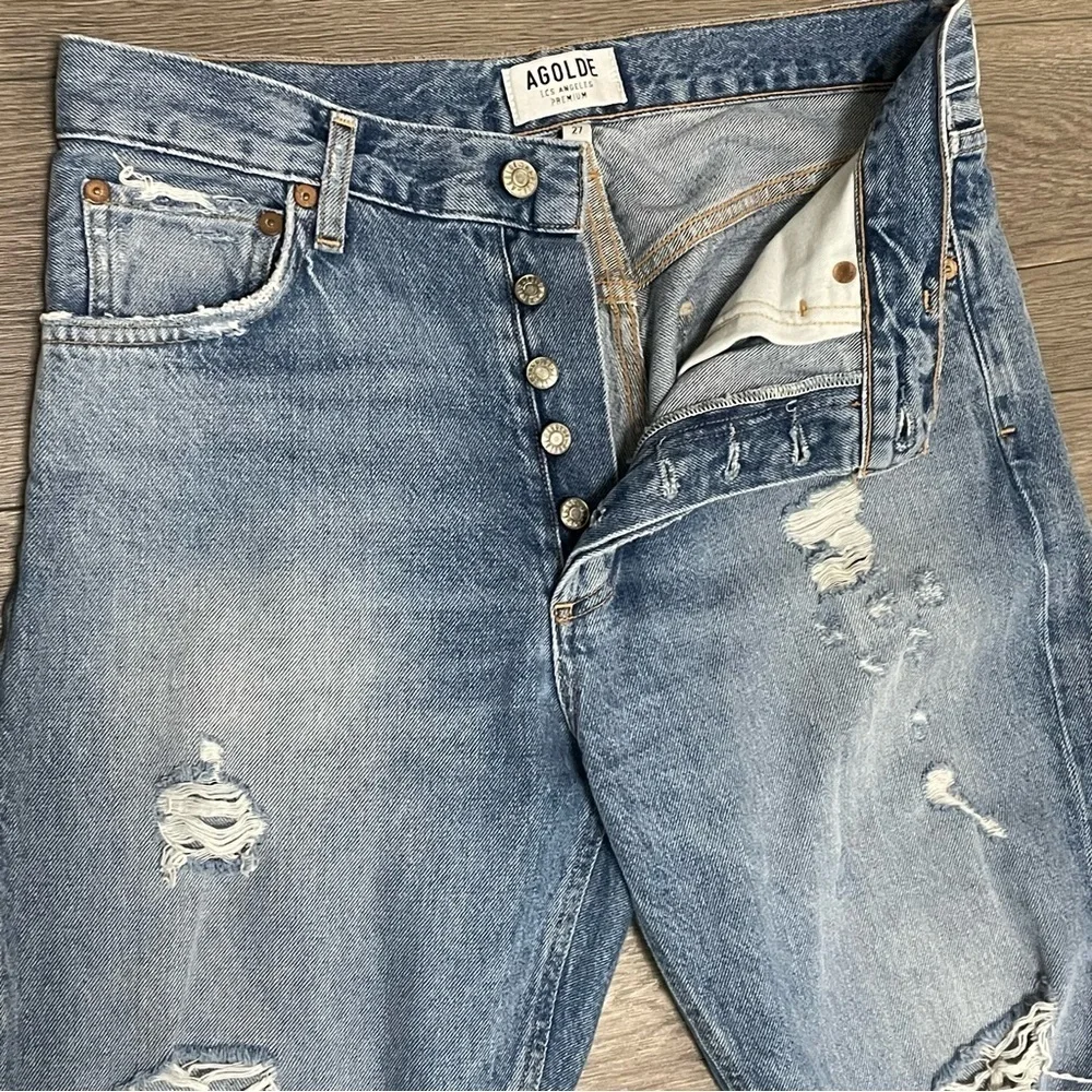 AGOLDE Jamie High Rise Classic Isolation Jeans Distressed Bottom Fly Size 27